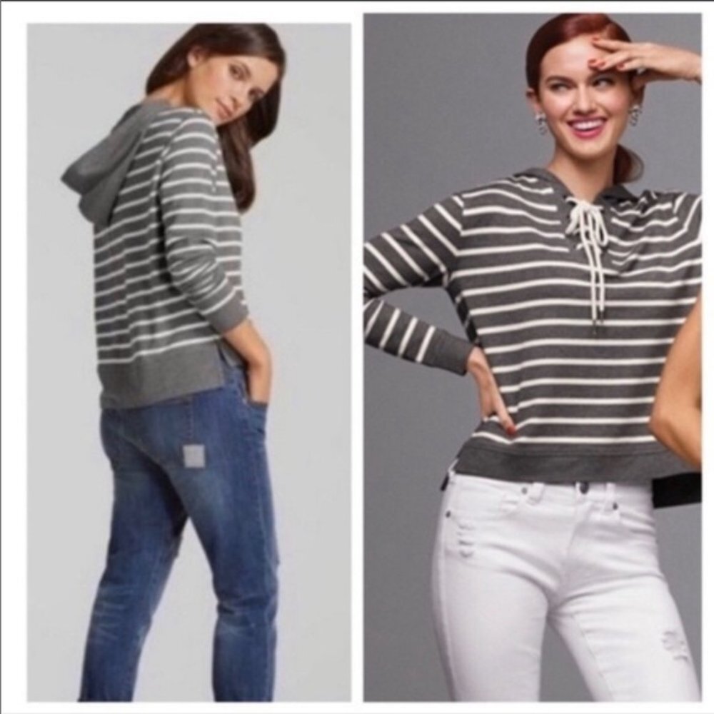 CAbi Windward Gray White Stripe Pullover‎ Hoodie